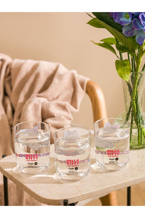 Karişik Hello Kitty Baskılı Cam Su Bardağı 4'lü 350 ml - 2