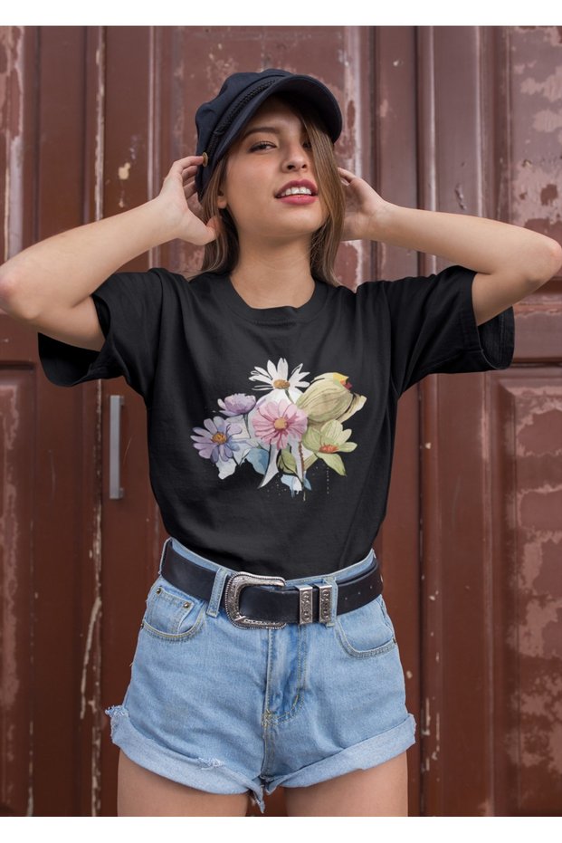 Unisex Men/Women Flower Color Printed Oversize 100% Cotton T-Shirt