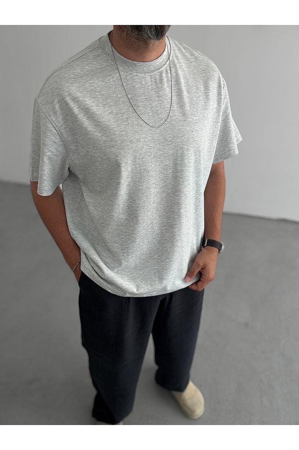 Açık Gri Basic Kalın Kumaş T-Shirt C-1212 - 3
