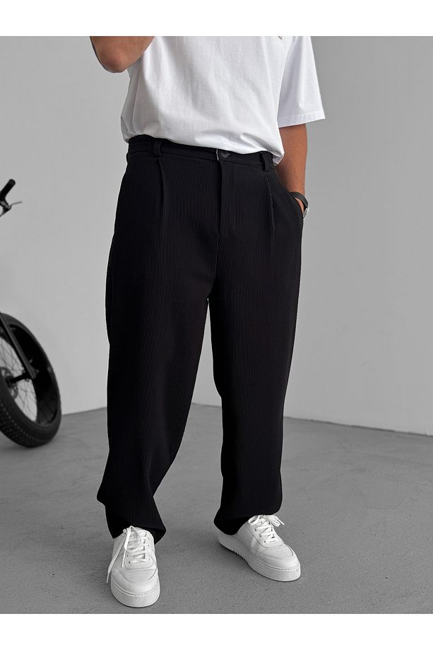 Siyah Likralı Fitilli Baggy Pantolon C-06 - 3