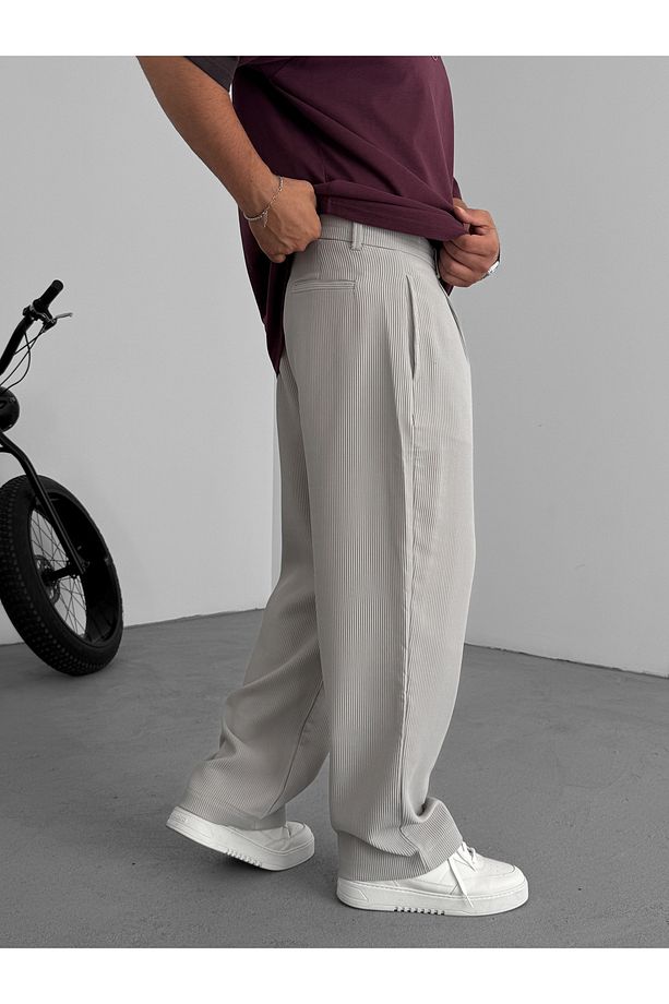 Gri Likralı Fitilli Baggy Pantolon C-06 - 6