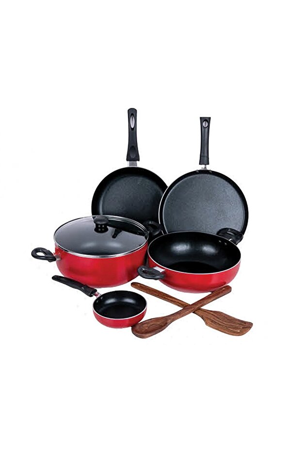 Non Stick Cookware Set 8 Pcs GRIND8 Durable Granite-Coated Cooking Set with Glass Lids