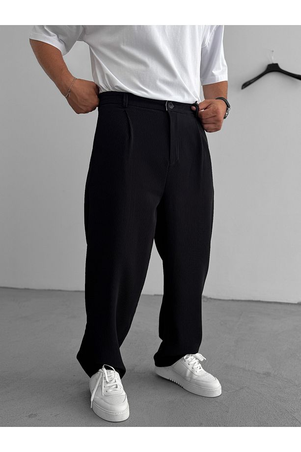 Siyah Likralı Fitilli Baggy Pantolon C-06 - 4