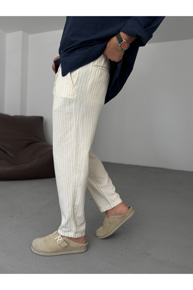 Ekru Çizgili Pantolon GJ-16794 - 5