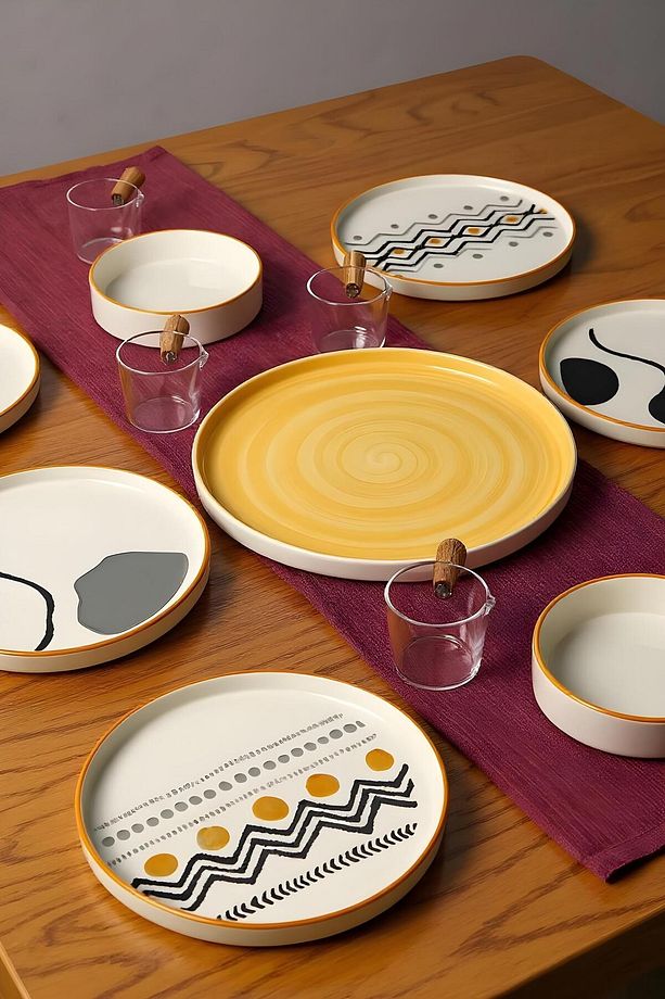 15 Parça 6 Kişilik Axial Desenli Stackable Kahvaltı Takımı – Sosluklu Sunum Seti - 2