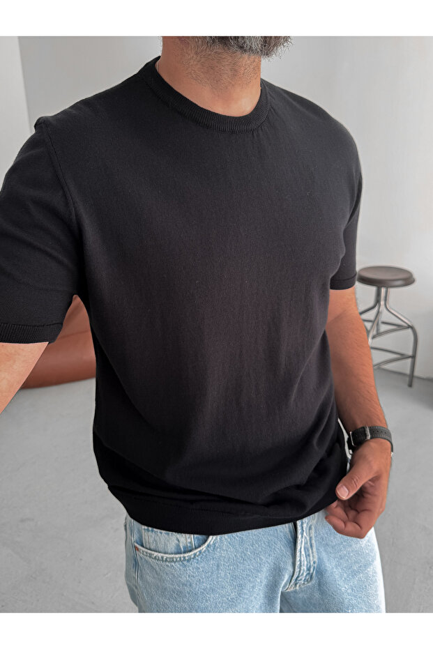 Siyah Basic Triko T-Shirt G-16360 - 4