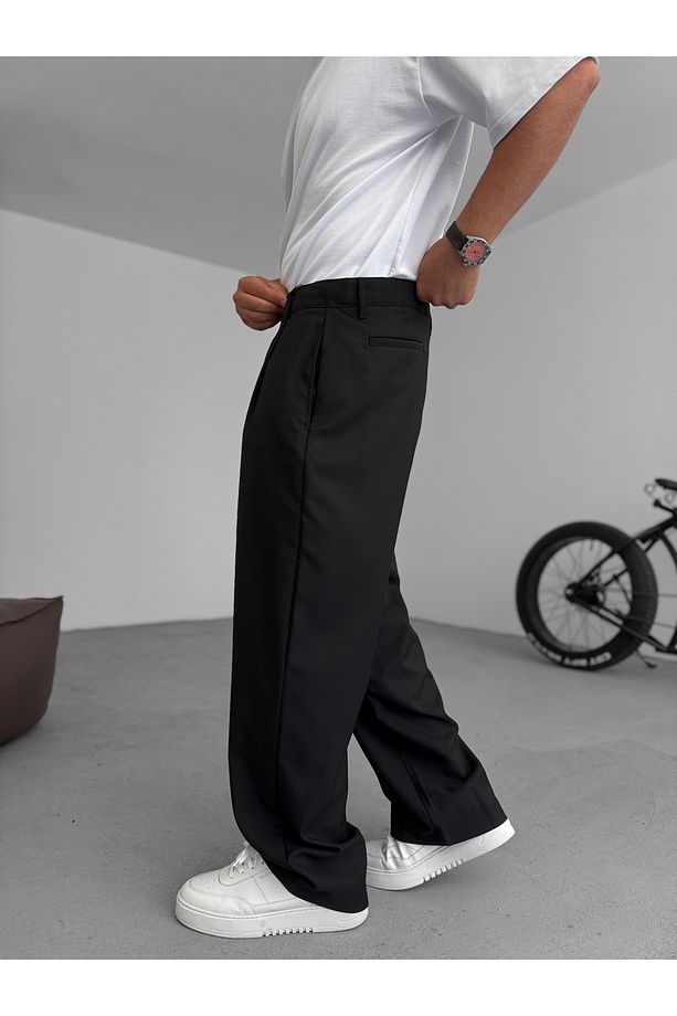 Siyah Pileli Kumaş Baggy Pantolon C-05 - 4