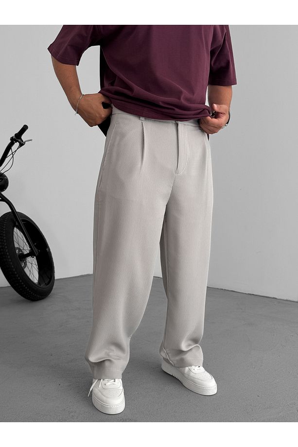 Gri Likralı Fitilli Baggy Pantolon C-06 - 3