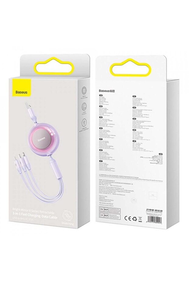 Retractable Data Cable - Baseus Bright Mirror 2 (CAMJ010005) - Purple - 7