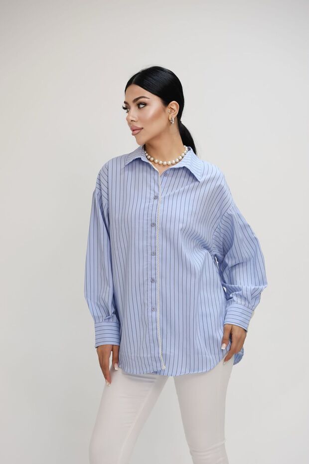 Women's Lace Stripe Detailed Oversize Shirt 1900-25