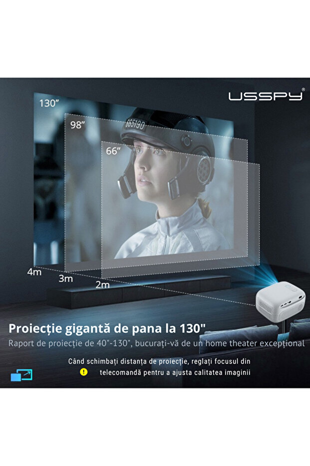 Proiector portabil inteligent, 200 ANSI lumeni, Android 12, Wi-Fi dual - 7