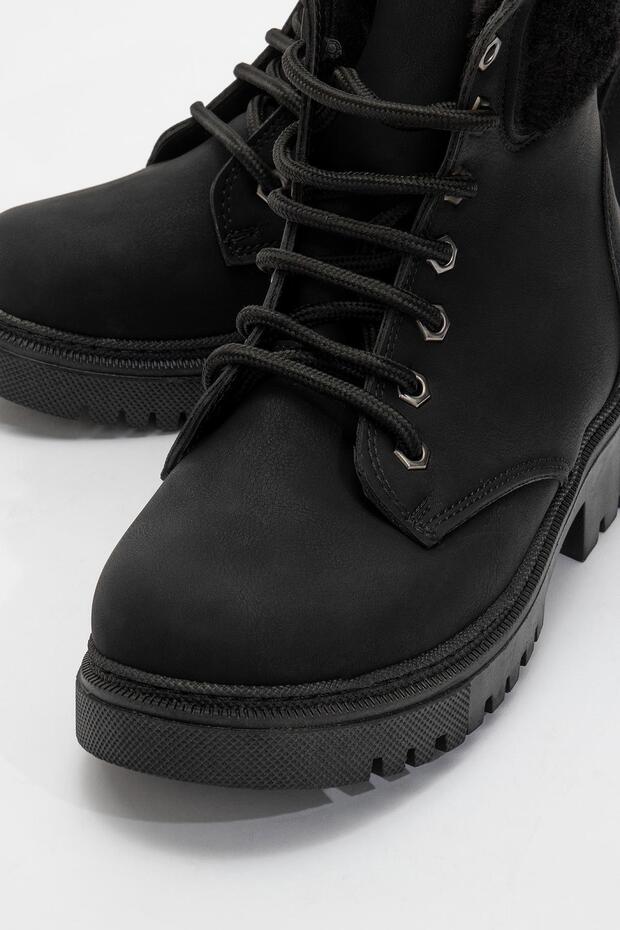 Kadın Kürklü Bağcıklı Bot SİYAH ZÜMRÜT - 3