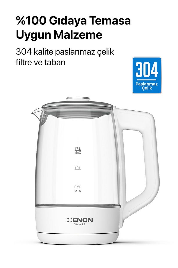 Akıllı Cam Kettle 1.7 lt Wi-Fi 2200 W App Kontrol Sesli Asistan Desteği Cam Su Isıtıcı Beyaz X7103 - 4