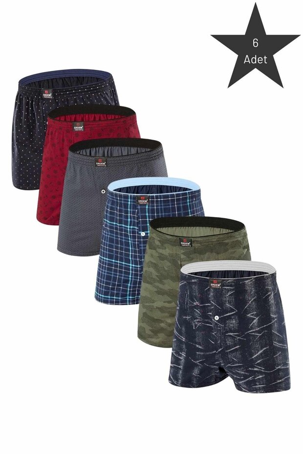 Erdem Mixed Pack of 6 Men's Patterned Combed Cotton Boxers 1400Dsn06