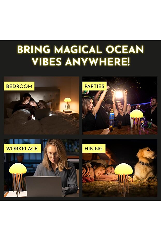 Floating Jellyfish Light Lamp – Voice Control RGB Gradient, Moving Tentacles, Rechargeable Touch S - 4