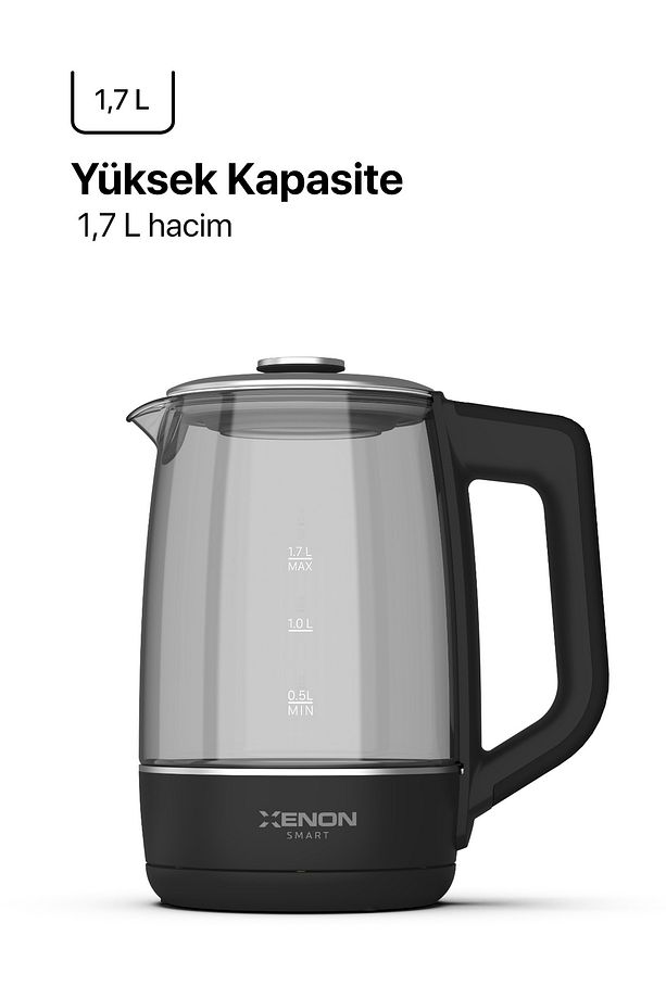Akıllı Cam Kettle 1.7 lt Wi-Fi 2200 W App Kontrol Sesli Asistan Desteği Cam Su Isıtıcı Siyah X7103 - 4