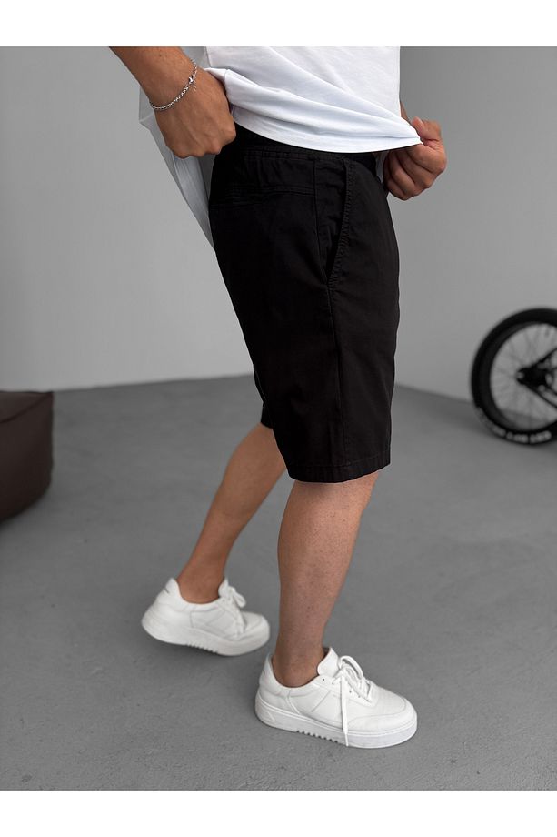Siyah Gabardin İnce Basic Şort YP-5011/3023 - 4
