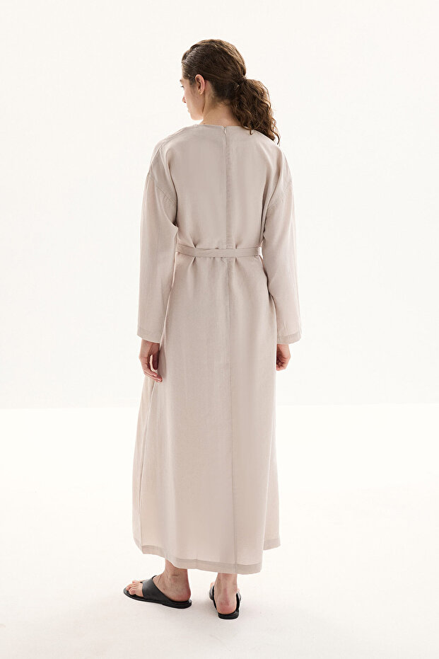 Basic Lyocell Cupra Bej Elbise - 6