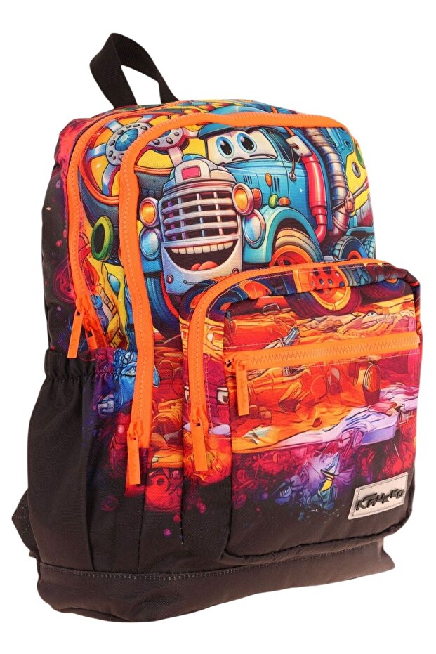 Four Compartments (Boy - Black Red - Truck) - Primary School School Backpack - L5274