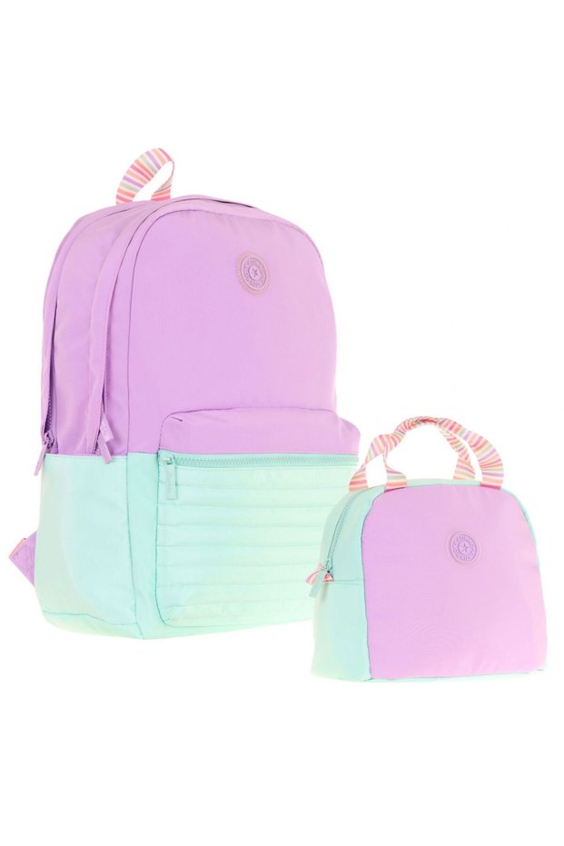 Quick Purple Turquoise Quilted Detailed School Bag and Thermal Insulated Nutrition Set - Girl