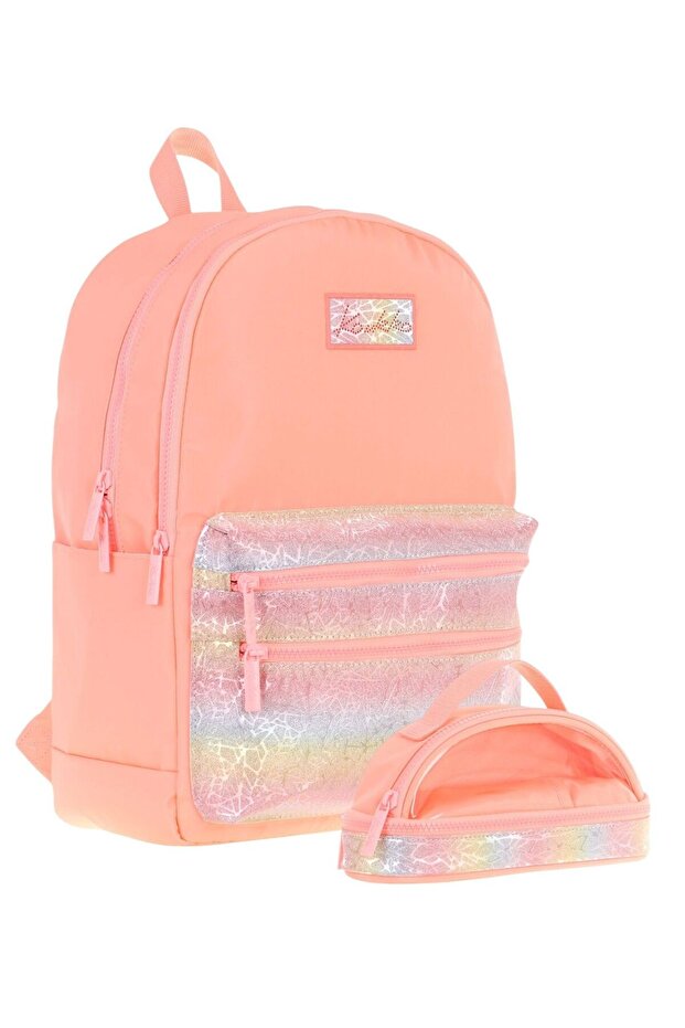 Magic Dreams School Backpack and Transparent Pencil Bag Set - Girl - Salmon