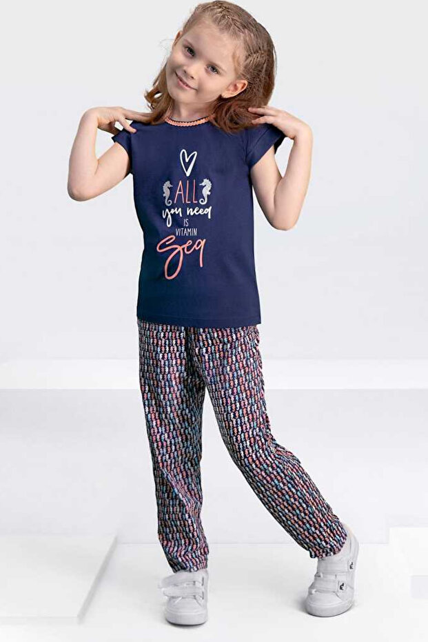 Summer Pattern Short-Sleeved Cotton Girls Pajamas Set - Breathable Anti-Sweat Fabric