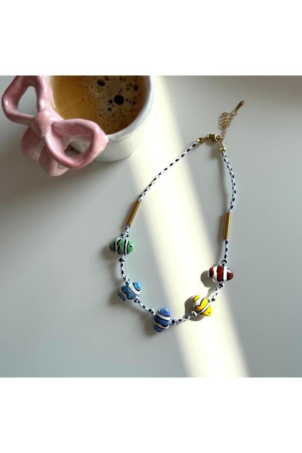 Çelik Seramik Balıklı Kolye - 2