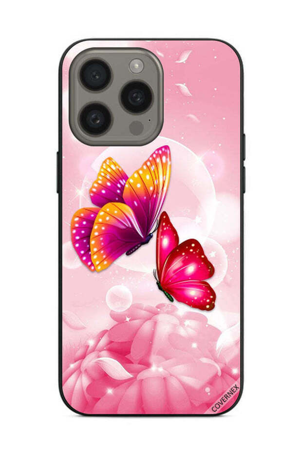 غطاء حماية لهاتف Apple iPhone 15 Pro Max برسومات فراشات لطيفة