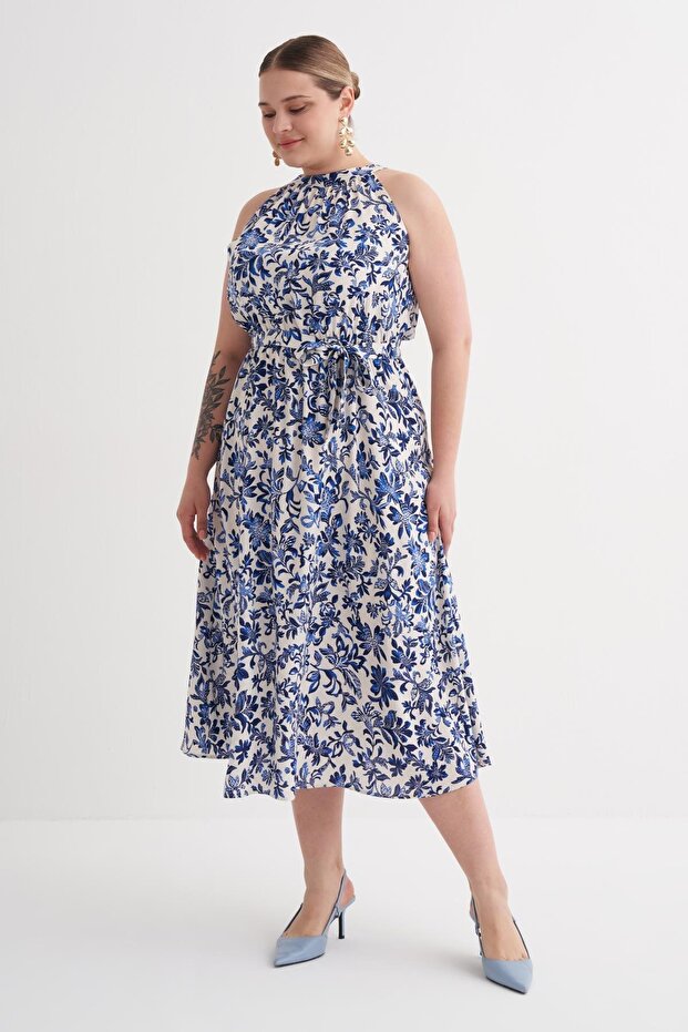 Rochie lungă cu model Halter Guler cu curea - 2