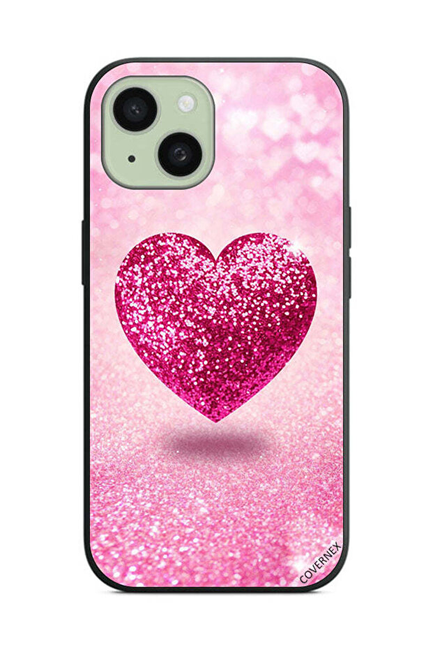 غطاء حماية لهاتف Apple iPhone 15 Plus بتصميم قلب لامع