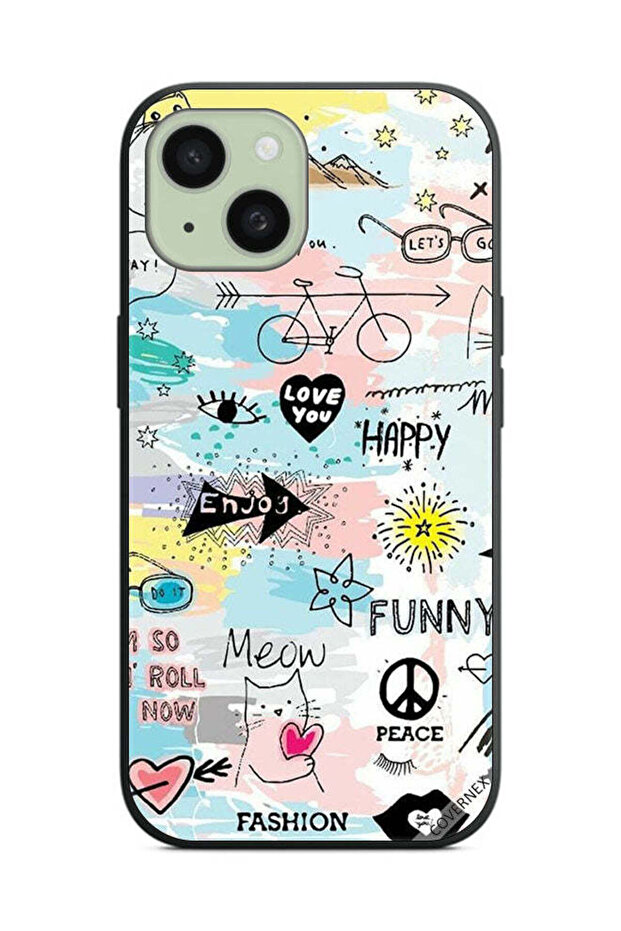 غطاء حماية لهاتف Apple iPhone 15 Plus Doodle Meow Enjoy