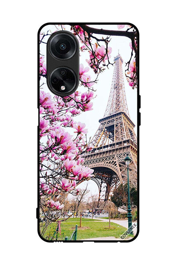 غطاء حماية لهاتف Oppo A98 5G زهور وبرج إيفل