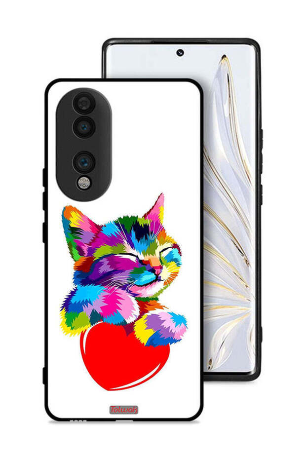 غطاء حماية لهاتف Honor 70 بتصميم قطة ملونة