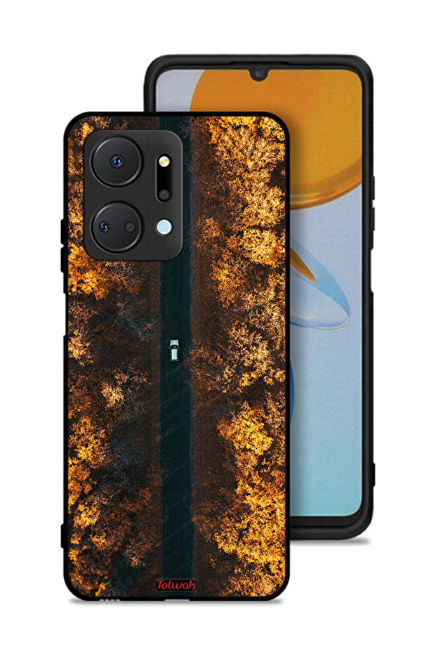 غطاء حماية لهاتف Honor X7a بتصميم طريق في أشجار الخريف