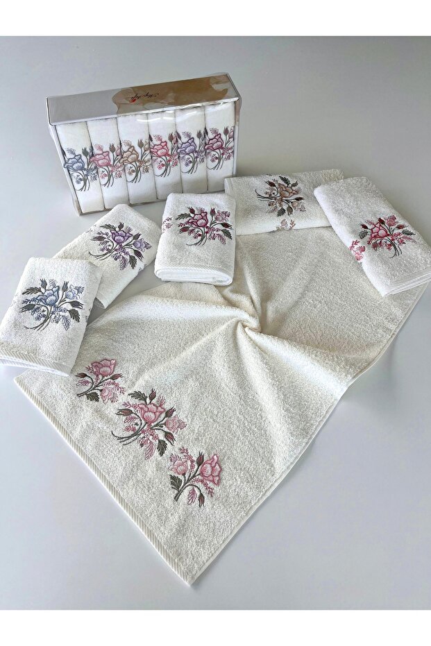 Mysoft 6-Piece 50X90 3D Embroidered Towel - Symbul