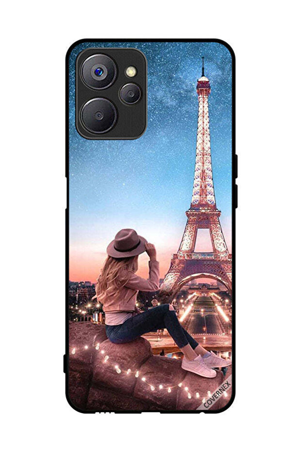 غطاء حماية لهاتف Realme 10 مع فتاة القبعة وبرج إيفل