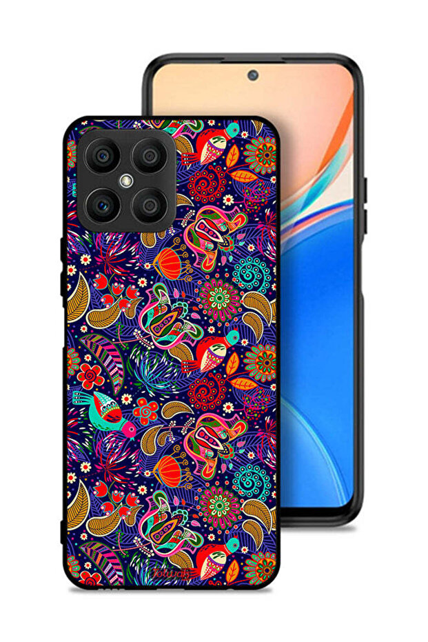 غطاء حماية لهاتف Honor X8 4G بنقشة طيور وأوراق زهور ملونة