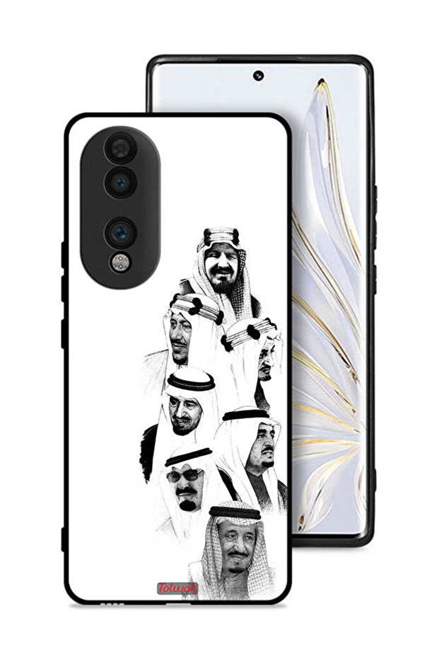 غطاء حماية لهاتف Honor 70، رسم ملوك السعودية، أبيض وأسود