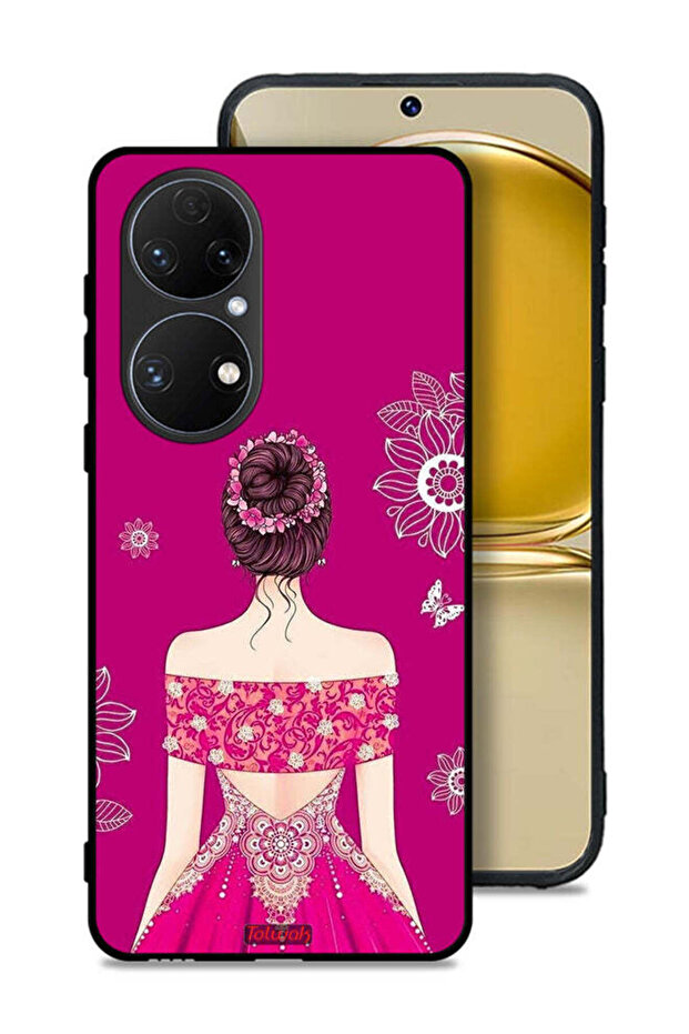Huawei P50E Protective Case Cover Girl And Flowers Art