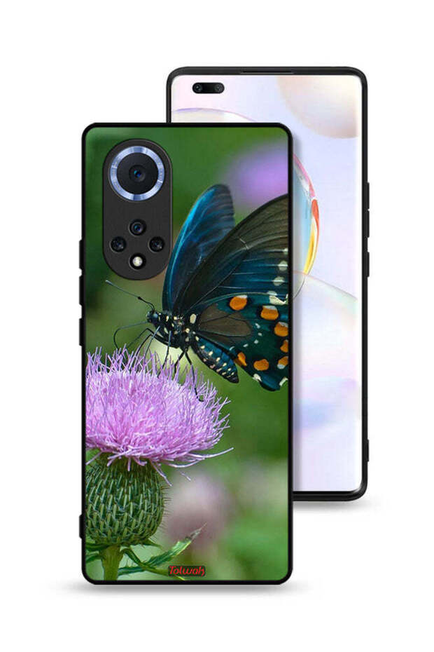 غطاء حماية لهاتف Honor 50 Pro بتصميم فراشة تجلس على زهرة