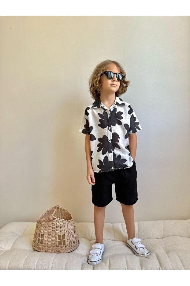 Boy's Leaf Patterned Top and Bottom Set - 1