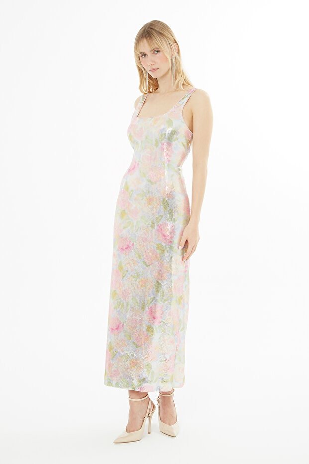 Arkadan Yırtmaçlı Askılı Payet Elbise - 3