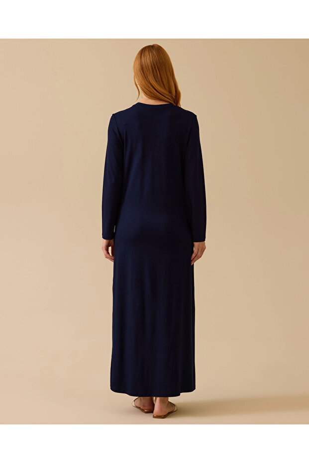 Yuvarlak Yaka Uzun Kollu Basic Elbise - 3