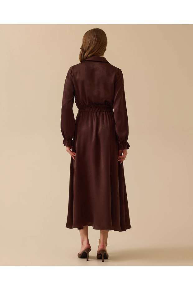 Nakış İşlemeli Saten Elbise - 4