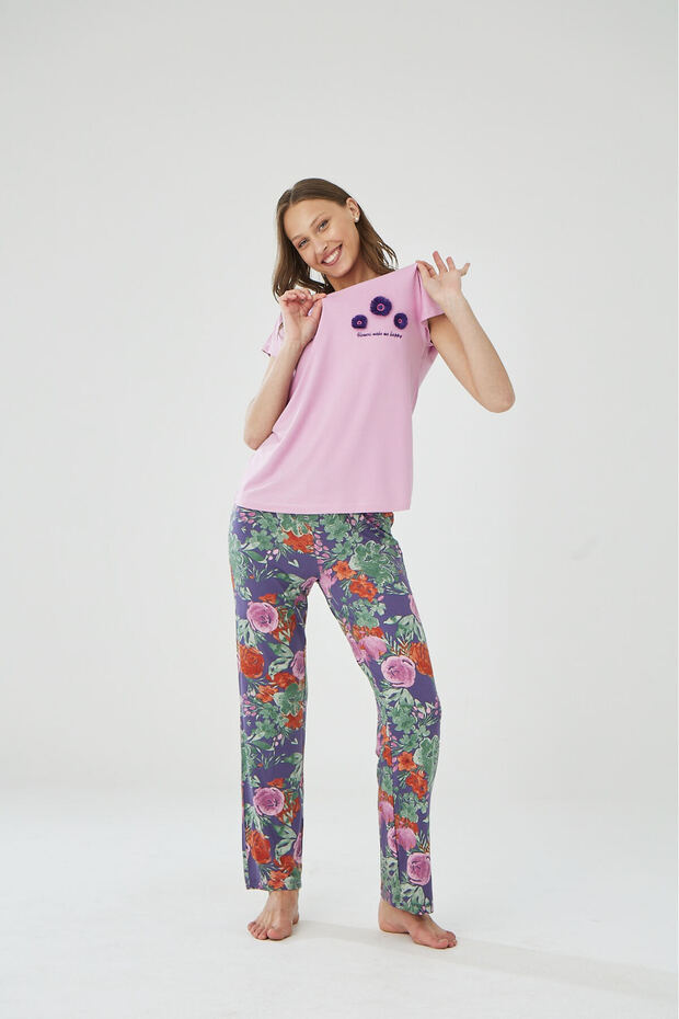 Tassel Flower Embroidered Colorful Pajamas Set