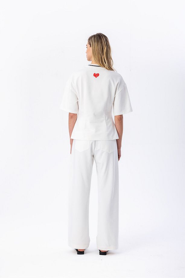 Düz Paça Örme Pantolon Ekru - 4