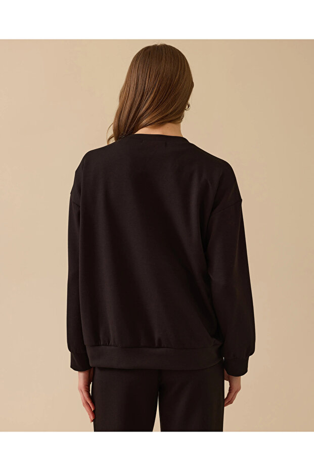 Yuvarlak Yaka Taş İşlemeli Sweatshirt - 4