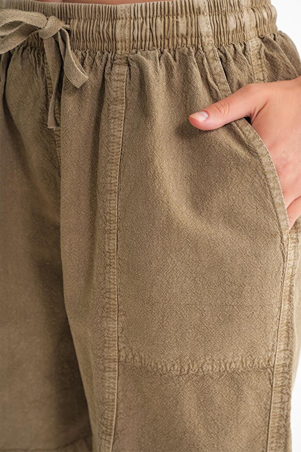 4732 Kadın Şehir Boy Parça Boyalı Basic Şort Antik Vizon - 5