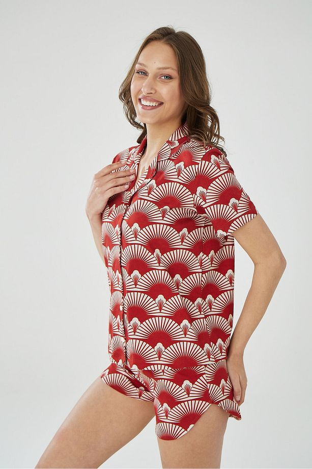 Deniz Kabuğu Desenli Gömlek Şort Pijama Takımı - 5