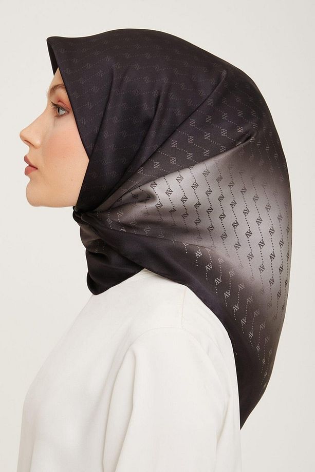 Nostalji Serisi İpek Twill Eşarp 9003D-08 Geometrik Desen Siyah - 4